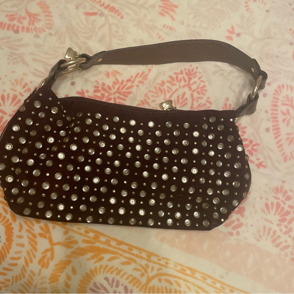 Kathy Van Zeeland Studded Chocolate Brown Shoulder Bag - Picture 3 of 10